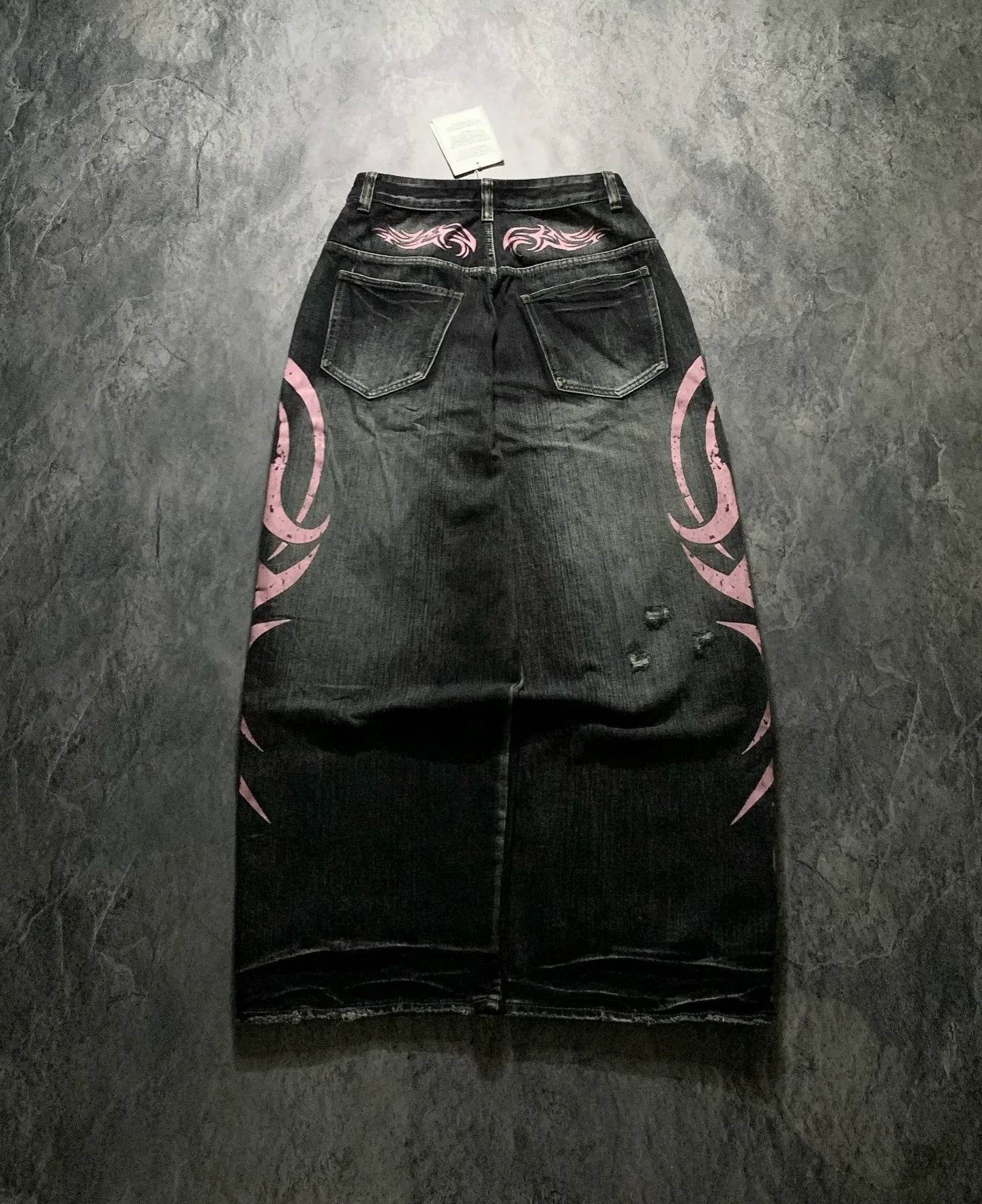 Denim Pant Women Jeans Wide Leg Long Pants Hole High Waist Straight Trousers Y2k Streetwear Print Mom Jeans Casual Loose 2025