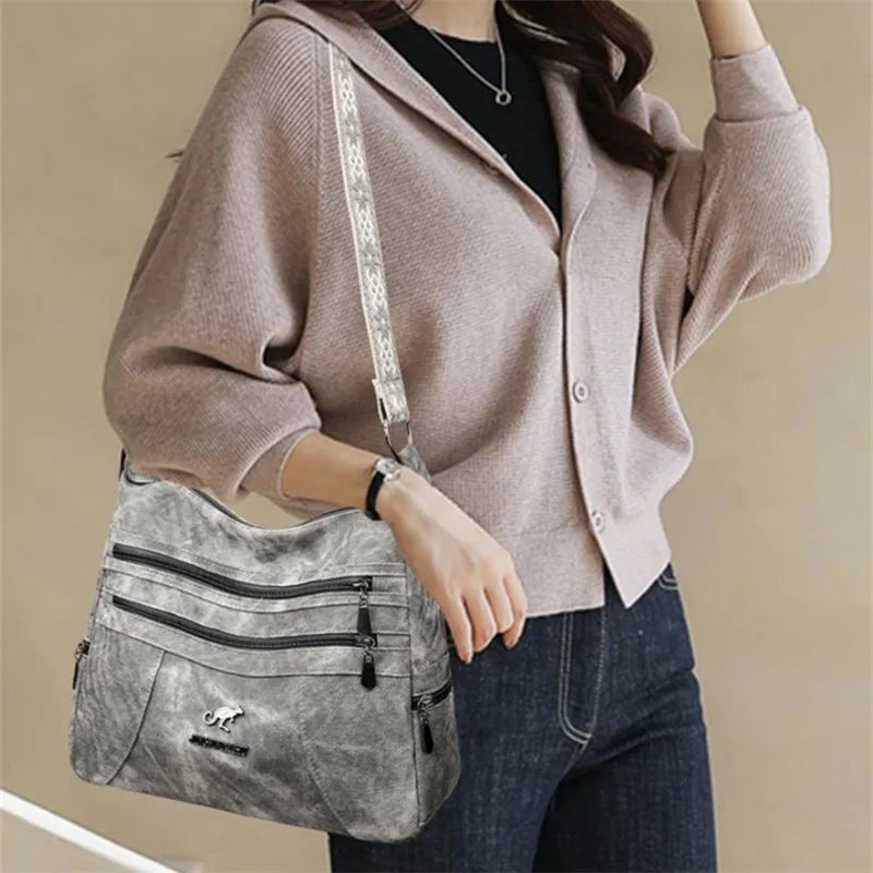 FXZLLQCN Vintage Faux Leather Multi-Layer Crossbody Bag