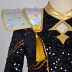 HHYRCOS Unisex Black Shiny Polyester Anime Cosplay Suit