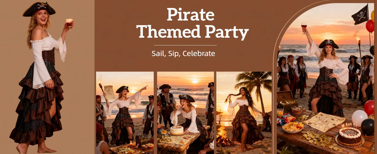 Women's Renaissance Pirate Costume Set with Skirt and Corset