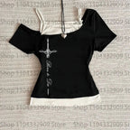 Gothic Grunge Punk Printing Women's Long Sleeve Tee Casual Slim Fit Sexy Chic Emo Girls Crop Top Y2K Harajuku Vintage Streetwear SS69 10.69 black 04 / M