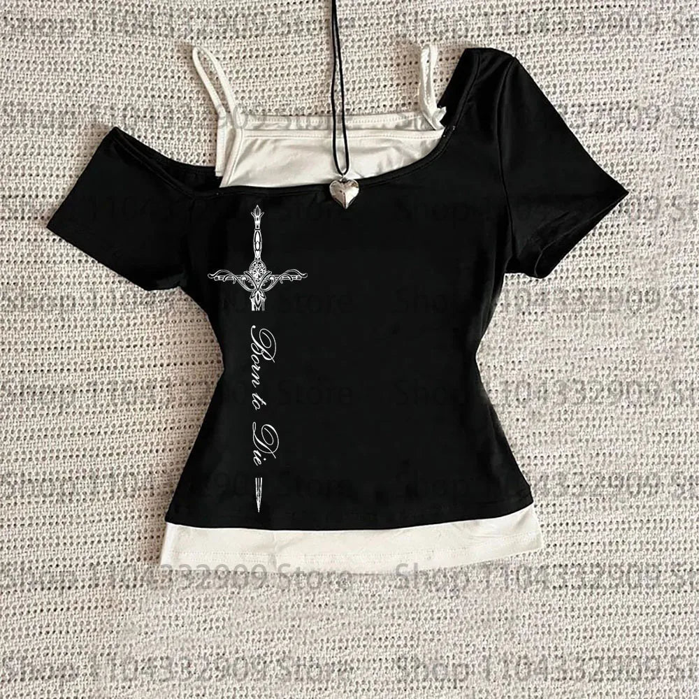 Gothic Grunge Punk Printing Women's Long Sleeve Tee Casual Slim Fit Sexy Chic Emo Girls Crop Top Y2K Harajuku Vintage Streetwear SS69 10.69 black 04 / M