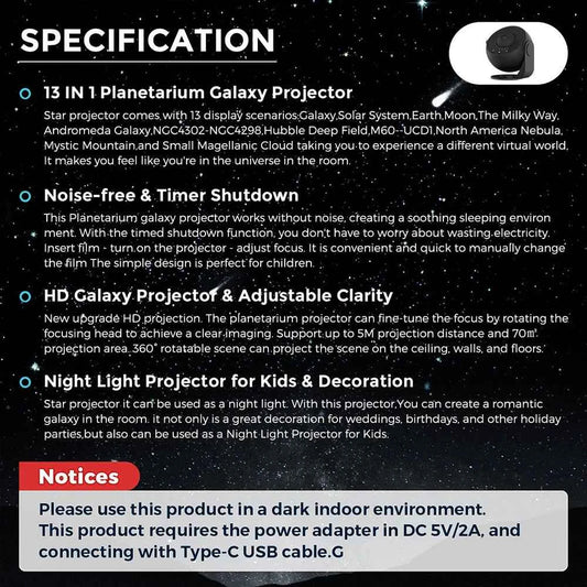 13 In 1 Galaxy Ultral Star Projector HD Image Area LED Night Light, 13 Film Discs,360° Rotate 1/2h Timer for Kids&Adults Bedroom