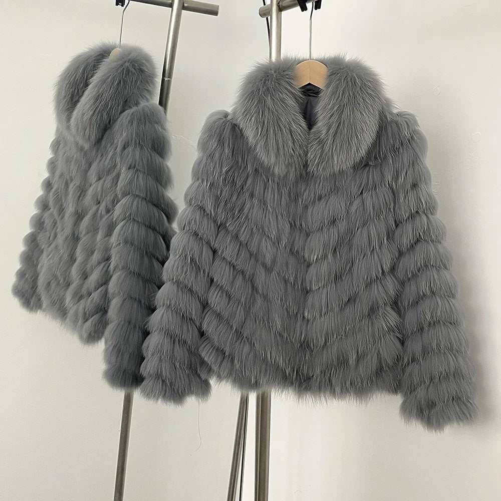 OFTBUY Women's Real Fox Fur Coat - Thick Warm Winter Jacket