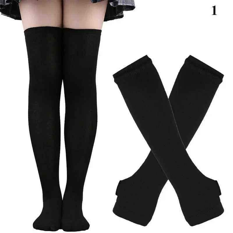 Gothic Striped Over Knee Socks & Arm Warmer Set