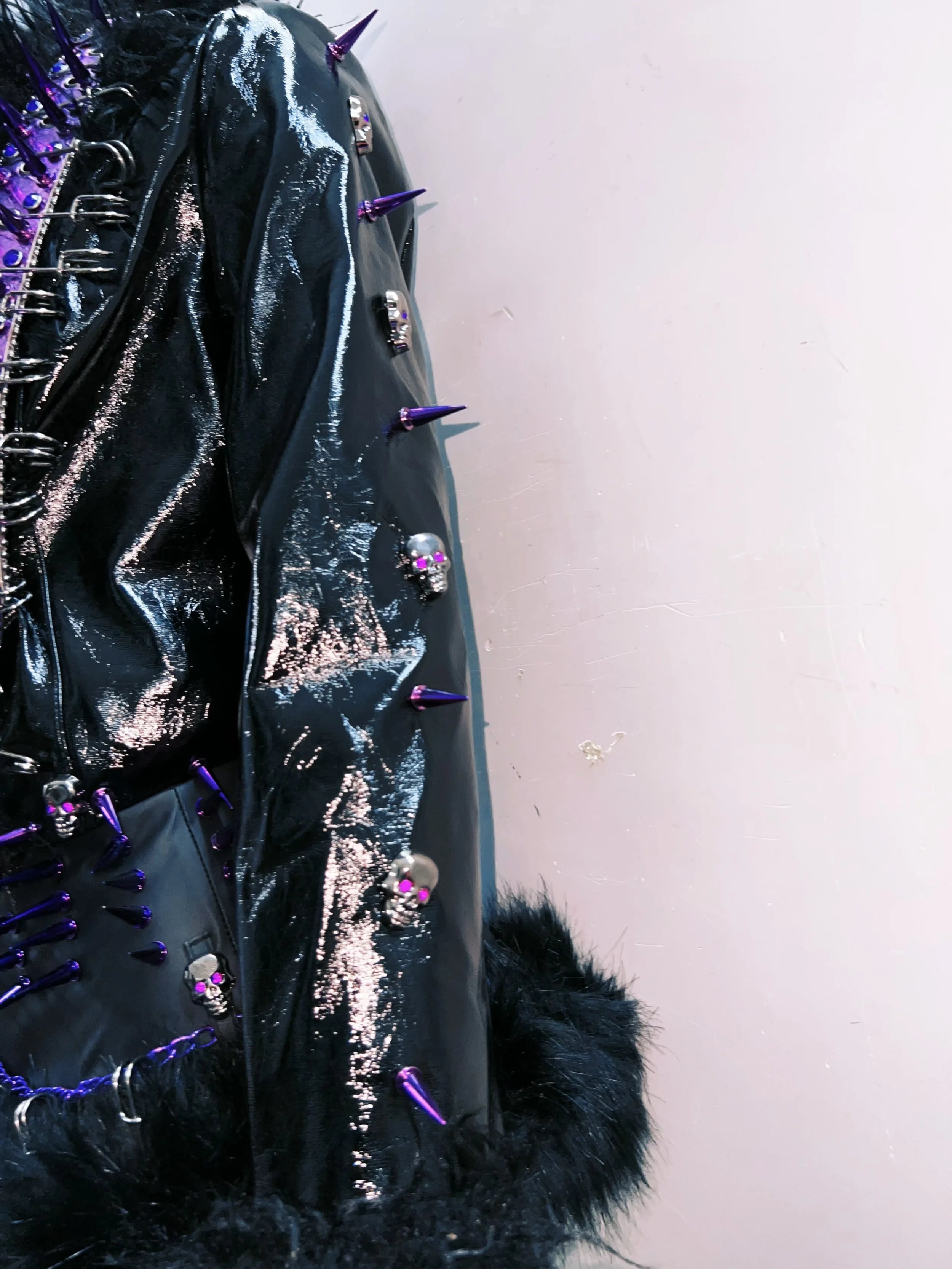 Gothic Rivet Faux Leather Jacket - Short Distressed Style