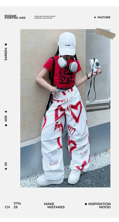 summer junior Girls Love Graffiti Casual Pants teenager girl Casual Hip Hop cargo pants kids Dance pants children clothes SS69