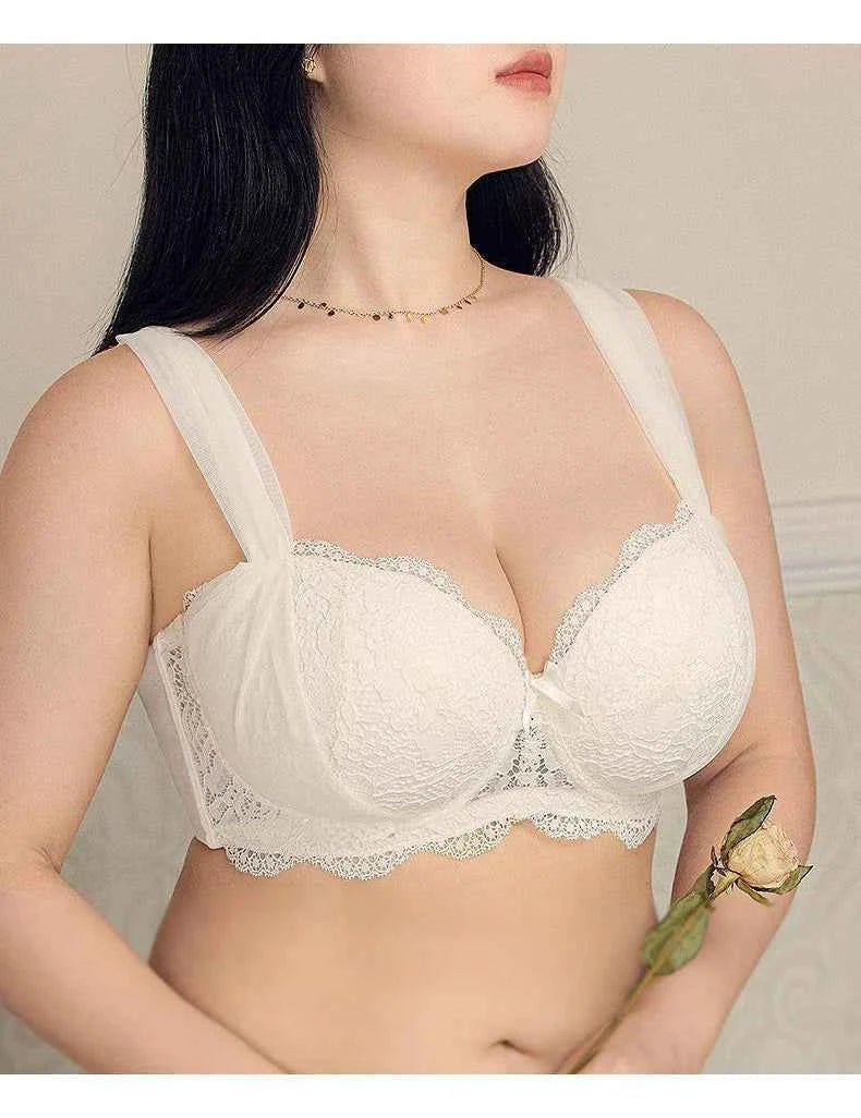French Lace Bra for Women Big Chest Appears Small Push-up Bra Breast Collection Top Up Anti Sagging Large Size Lingerie GT8907