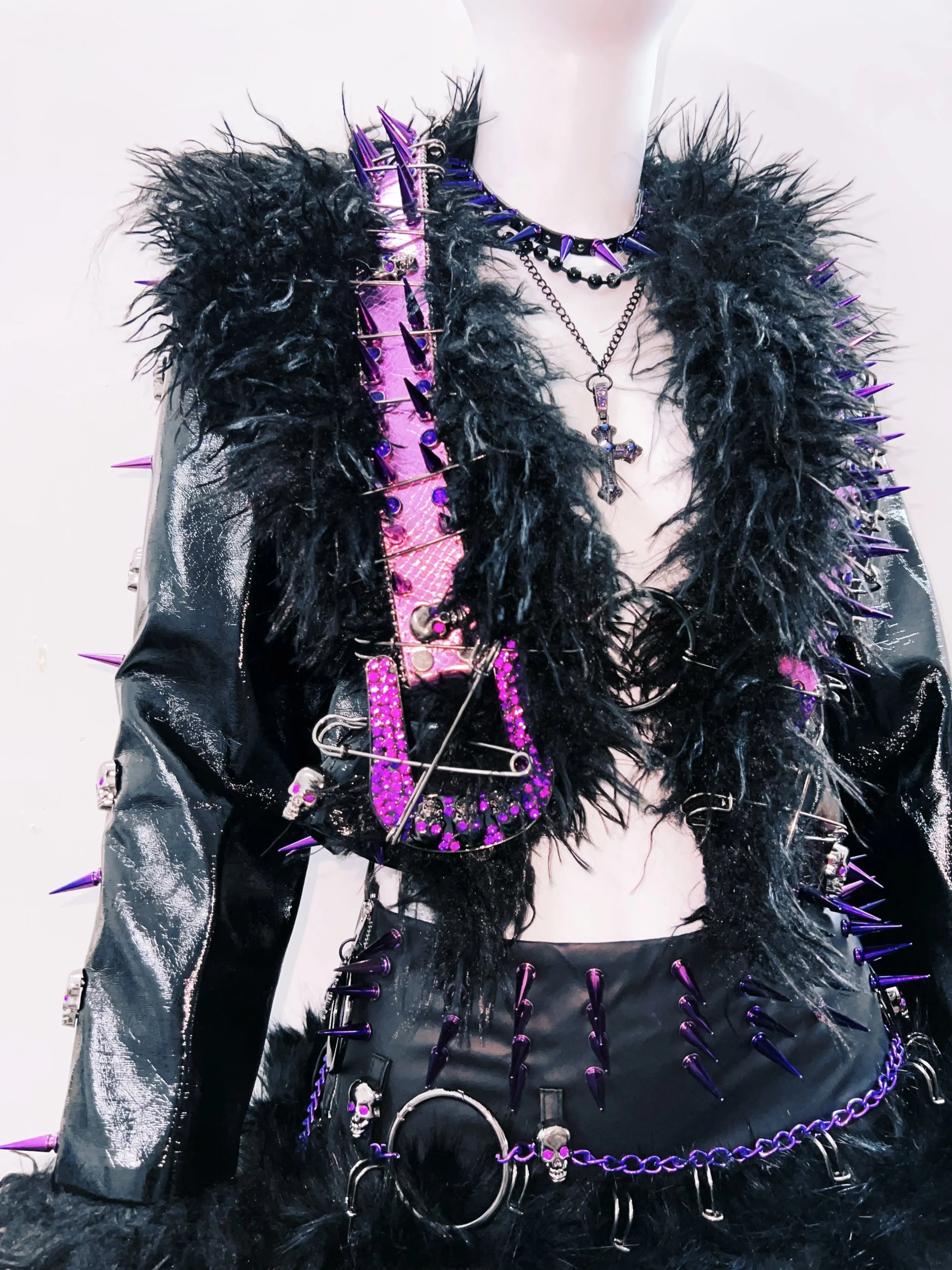 Gothic Rivet Faux Leather Jacket - Short Distressed Style