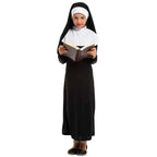 Girls Black Nun Costume Child Halloween Catholic Religion Missionary Fantasy Fancy Dress for Book Week Purim Party