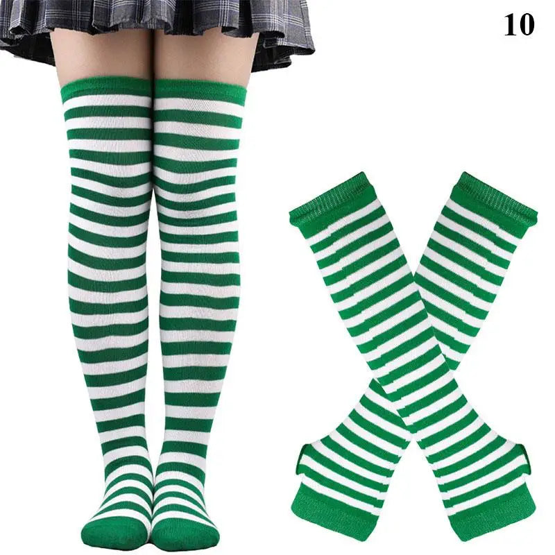 Gothic Striped Over Knee Socks & Arm Warmer Set