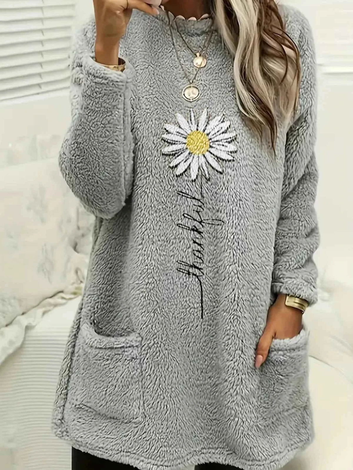 Plus-size European and American cross-border  autumn and winter new casual print pocket plush sweatshirt