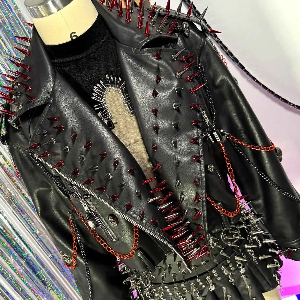 Women's Y2K Goth PU Leather Jacket with Spikes