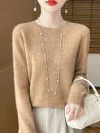 Addonee Women's 100% Merino Wool O-Neck Pullover Sweater