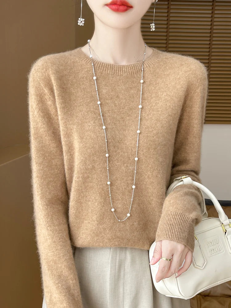Addonee Women's 100% Merino Wool O-Neck Pullover Sweater