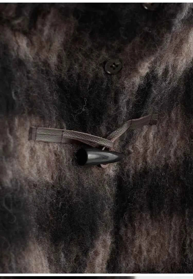 Plaid Coat~ Retro Style Horn Button Mid-Length Coat Women's Alpaca Wool Coat 2025 Winter British Style