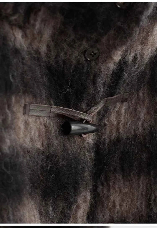 Plaid Coat~ Retro Style Horn Button Mid-Length Coat Women's Alpaca Wool Coat 2025 Winter British Style