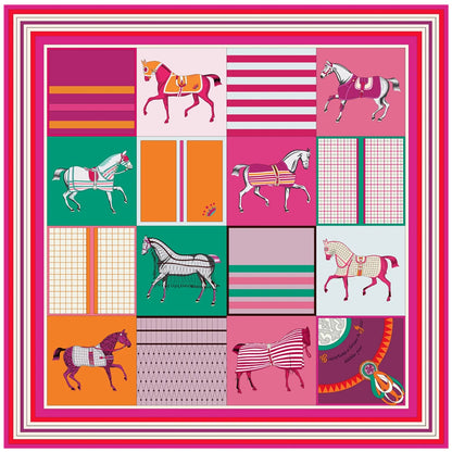90cm Classic Checkered Horse Brand Square Scarf Women Twill Silk Scarf Shawl Hijab Luxury Bandana Foulard Neckerchief Head Scarf SS69 13.69 2390-21-1