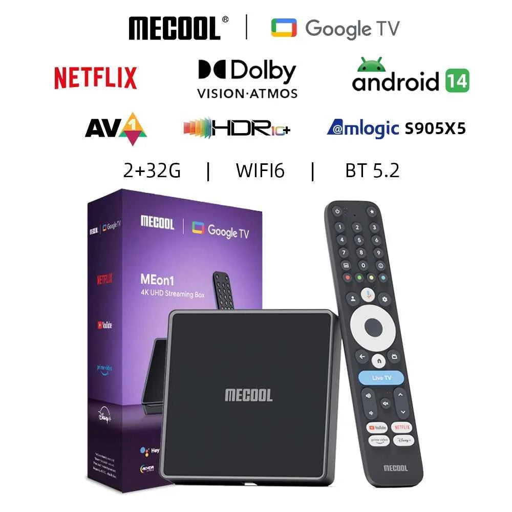 MECOOL MEon1 Netflix Certified TV Box S905X5M Android 14 Google TV 2GB 32GB 1000M WiFi6 Dolby Vision Atmos 4K AV1 Smart TV Box