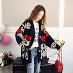 Women's Loose Knit Cardigan Sweater - V-Neck Button Front