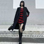 New Streetwear Top Punk Gothic Long Unisex Sweater Summer Women Striped Cool Hollow Out Hole Broken Jumper Loose Rock Thin Dark