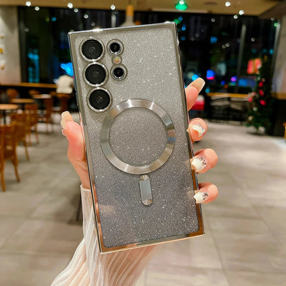 For Magsafe Plating Gradient Glitter Shockproof Phone Case For Samsung S25 S24 S23 S22 S21 S20 Ultra Plus FE Soft Bumper Cover SS69 8.69 For Samsung S24Plus / Silver