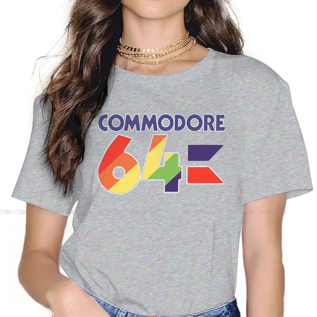 Colorful O Neck TShirt Commodore 64 Computer Fabric Original T Shirt Woman's Tops 5XL Fluffy SS69 21.69 GRAY / S