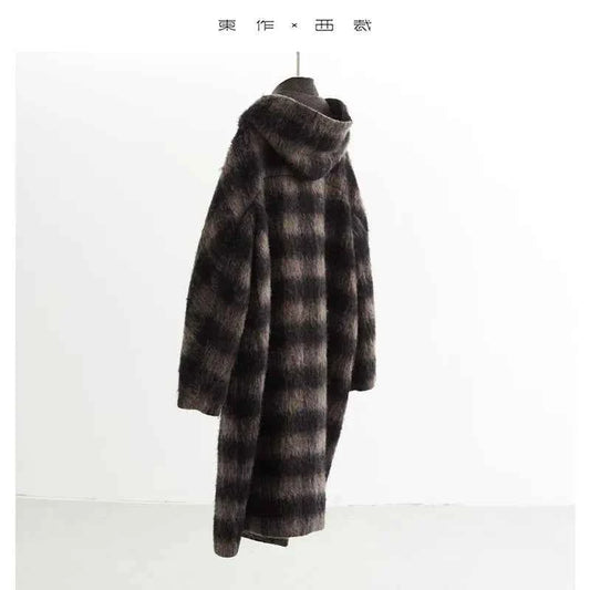 Plaid Coat~ Retro Style Horn Button Mid-Length Coat Women's Alpaca Wool Coat 2025 Winter British Style