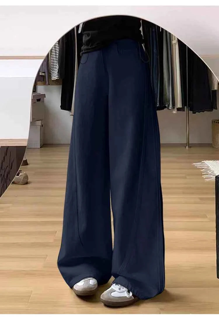 Drawstring Adjustable Maternity Wide-Leg Curve Pants High Waist Belly Support Retro Baggy Trousers for Spring Autumn 3 Colors