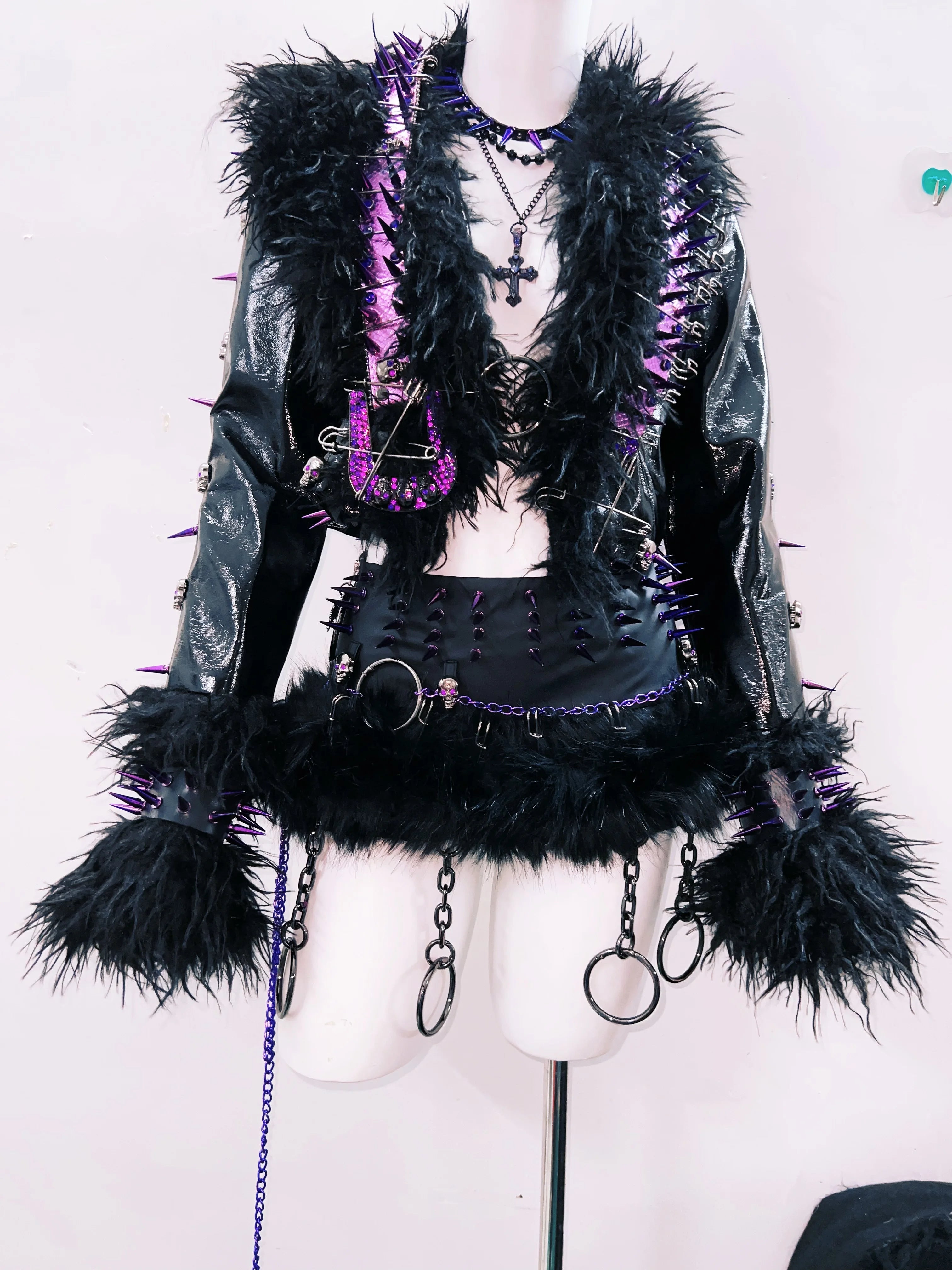 Gothic Rivet Faux Leather Jacket - Short Distressed Style