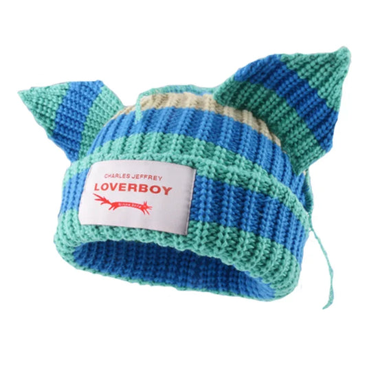 Long fox Ears Knitted Hat Men Women Rabbit Ear Warm Crochet Beanies Kpop Hip Hop Hat Winter Skullies Cap Y2k Christmas Gifty