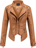 2025 Spring PU Leather Jacket with Rivet Detail