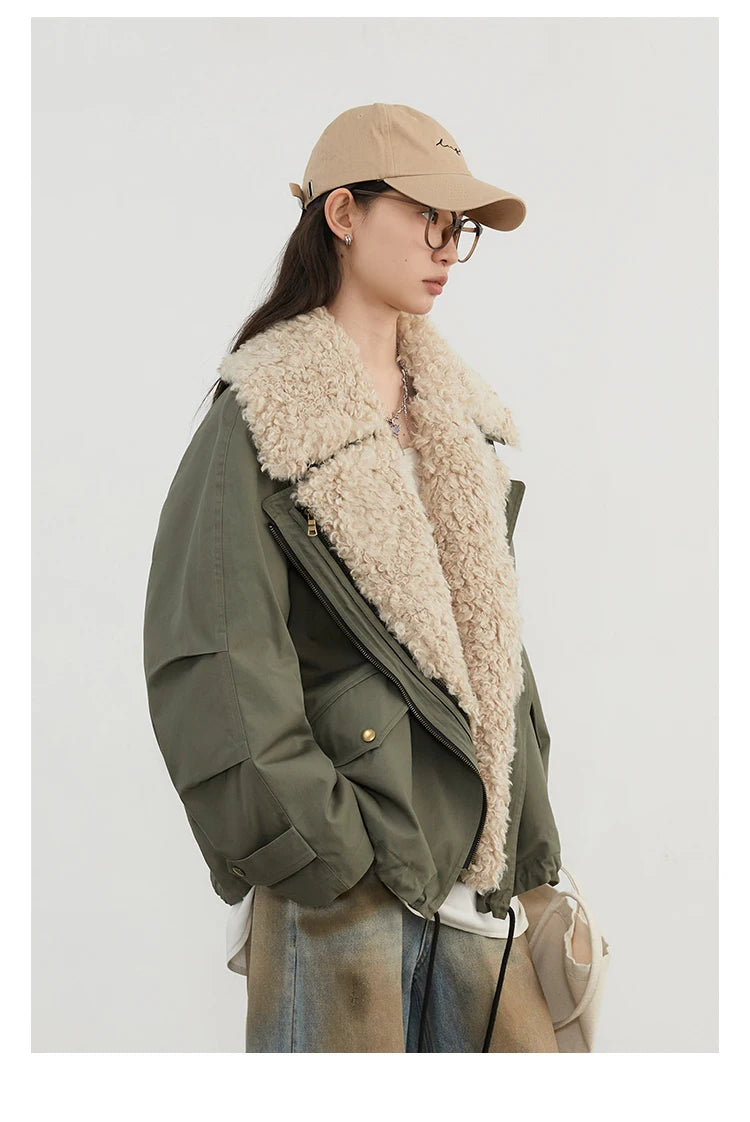 CHIC VEN Women's Cotton Motorcycle Jacket - Loose Casual Autumn Winter