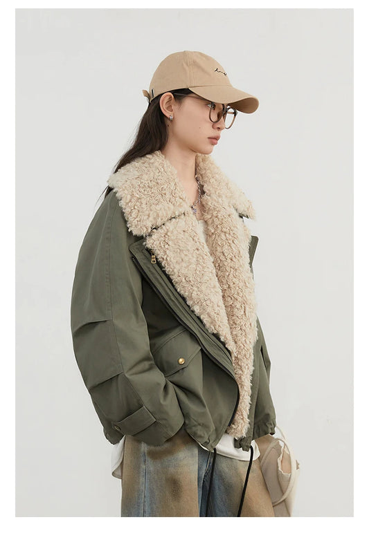 CHIC VEN Women Coats Streetwear Loose Casual New Retro Motorcycle Cotton Jacket Thick Warm Female Overcoat Autumn Winter 2026