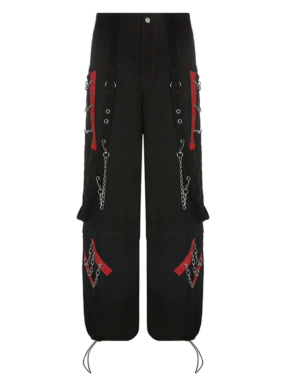 Cyber Punk Unisex Cargo Wide Leg Pants Chain Bandage Ruched Tie Capris Pants Women Gothic Baggy Trousers BF Hippie Grunge Jogger SS69