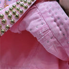 Women Rainbow Diamonds Beaded Pink Denim Coat Loose Rhinestones Jeans Jacket Long Sleeve Crystal Cowboy Cardigan Rivets Tops SS69