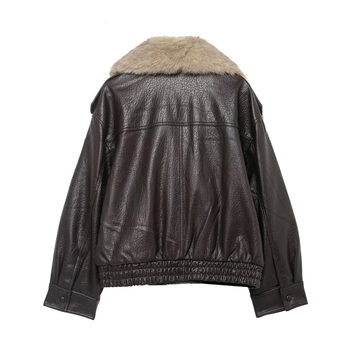 TFMLN Women's Faux Leather Jacket with Detachable Fur Collar