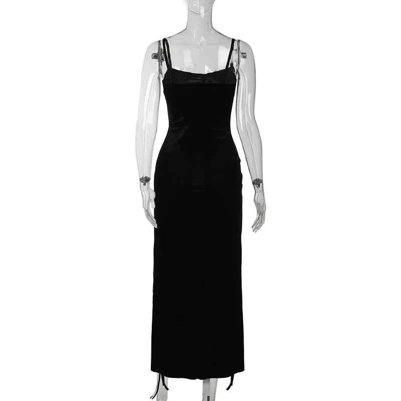 Punk Grunge High Split Hem Straps Dess 90s Streetwear Gown Women Sexy Corn Bandage Velvet Dresses Mall Gothic Clothing