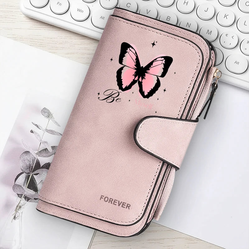 ZeAiLi Long PU Leather Clutch Wallet with Animal Paw & Butterfly Print
