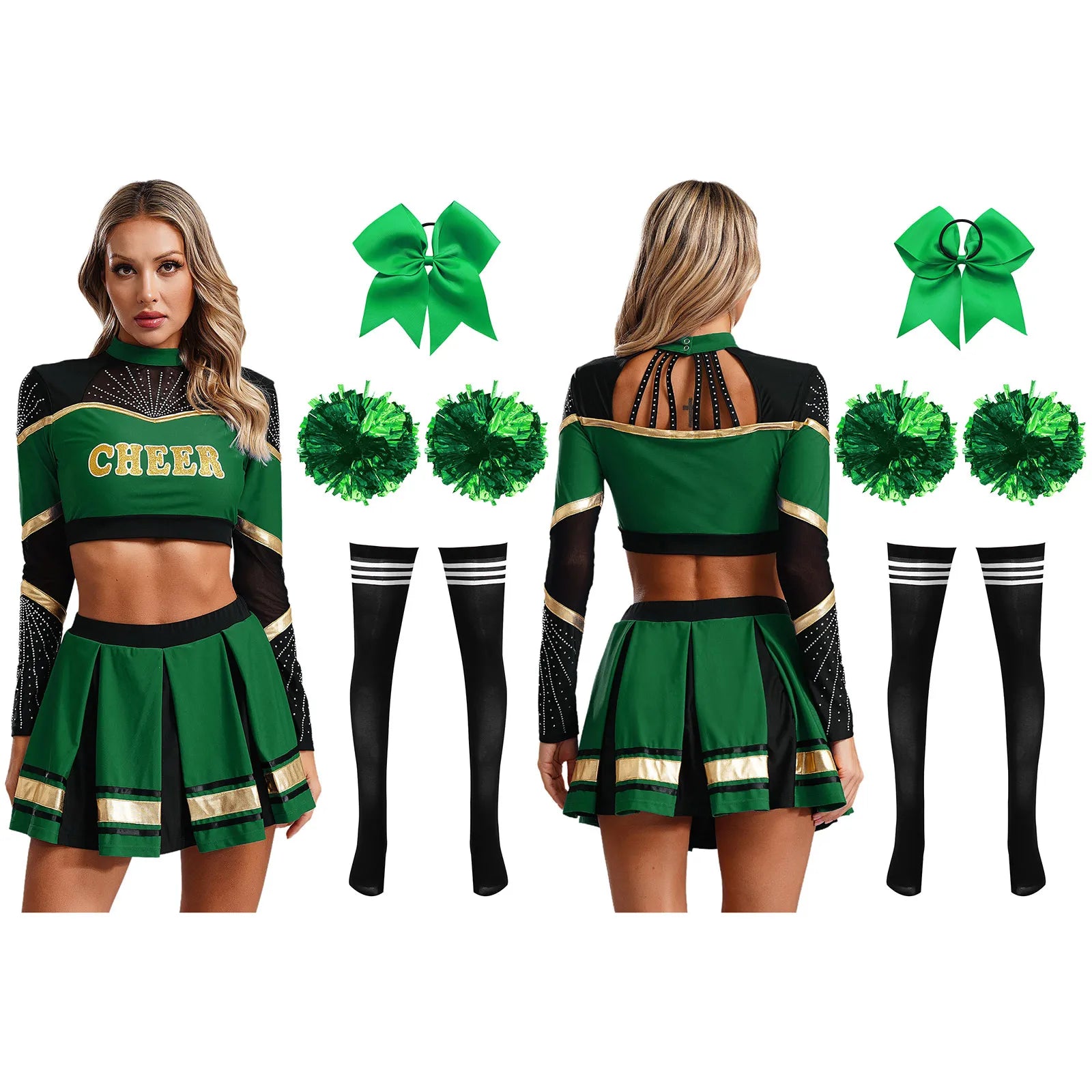 Women's Cheerleading Performance Costume Set with Crop Top and Skirt