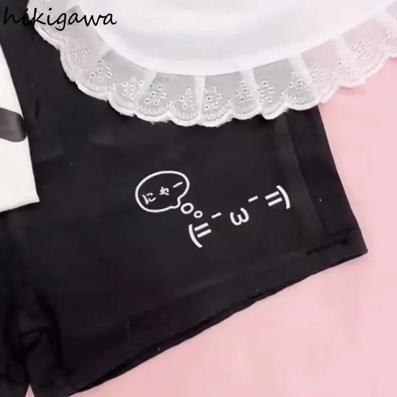 Cotton Shorts for Women Black Summer Pantalones Cortos De Mujer Print Japanese Fashion Casual Cute Pants 2025 New Bottoms 27x232 SS69