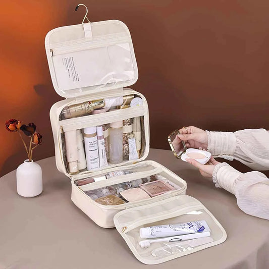 New PU Leather Hanging Cosmetic Bag For Women Portable Storage Makeup Organizer Large Capacity Travel Toiletry Storage Bags