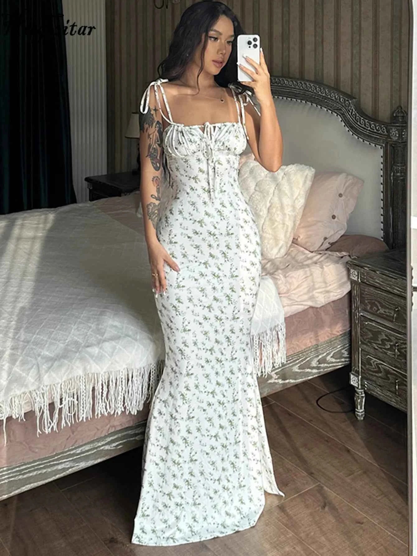 Hugcitar Women Elegant Floral Beach Vacation Bodycon Streetwear Long Dress 2026 Summer Clothes Wholesale Items For Business