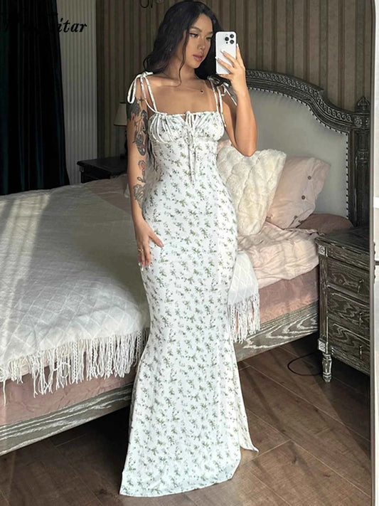 Hugcitar Women Elegant Floral Beach Vacation Bodycon Streetwear Long Dress 2026 Summer Clothes Wholesale Items For Business