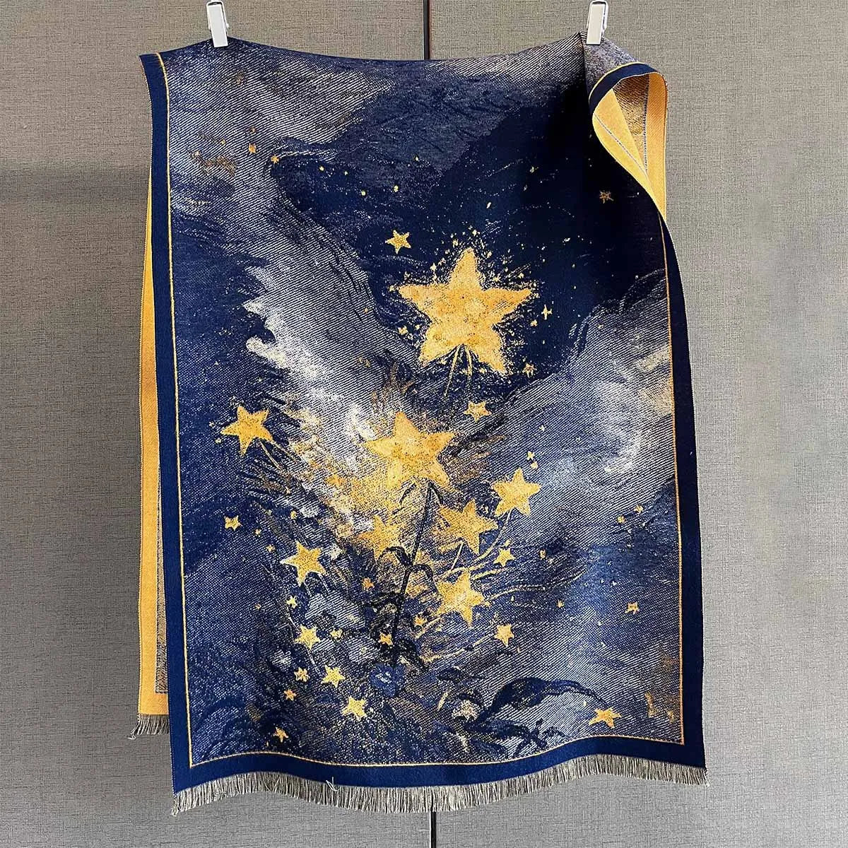 Autumn/Winter Warm Scarf 185*65cm Star Print Tassel Shawl Women's Imitation Cashmere Thickened Warps Coldproof Windproof Blanket