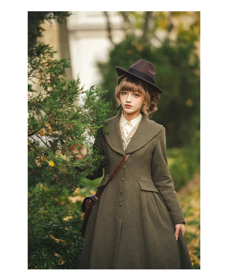 Lautaro Autumn Winter Long Warm Wool & Blends Coat for Women Shawl Collar Single Breasted Elegant Fit and Flare Woolen Overcoat