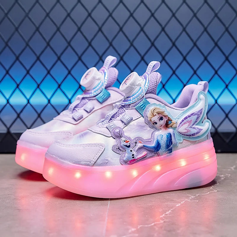 Disney Princess Two Wheels Children's Led Light Roller Skate Shoes For Girls 2025 Glowing Sports Luminous Sneakers