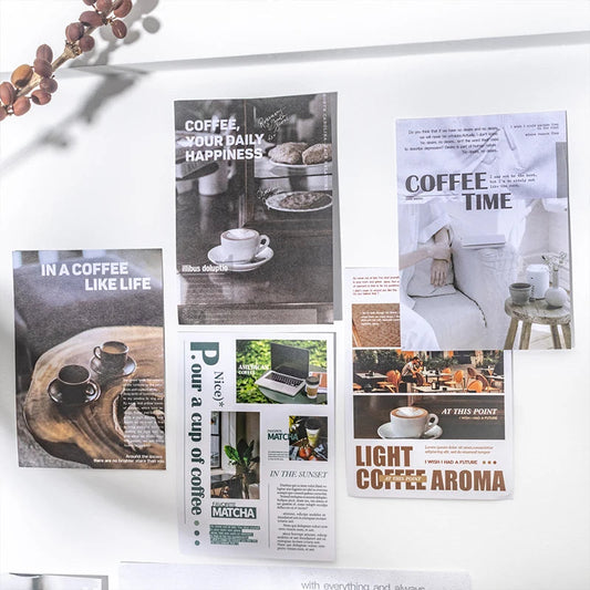 20 pcs Large Size Vintage Coffee Magazine Material Paper Aesthetic Material Book Retro Scrapbooking Journaling Decor Stationery SS69