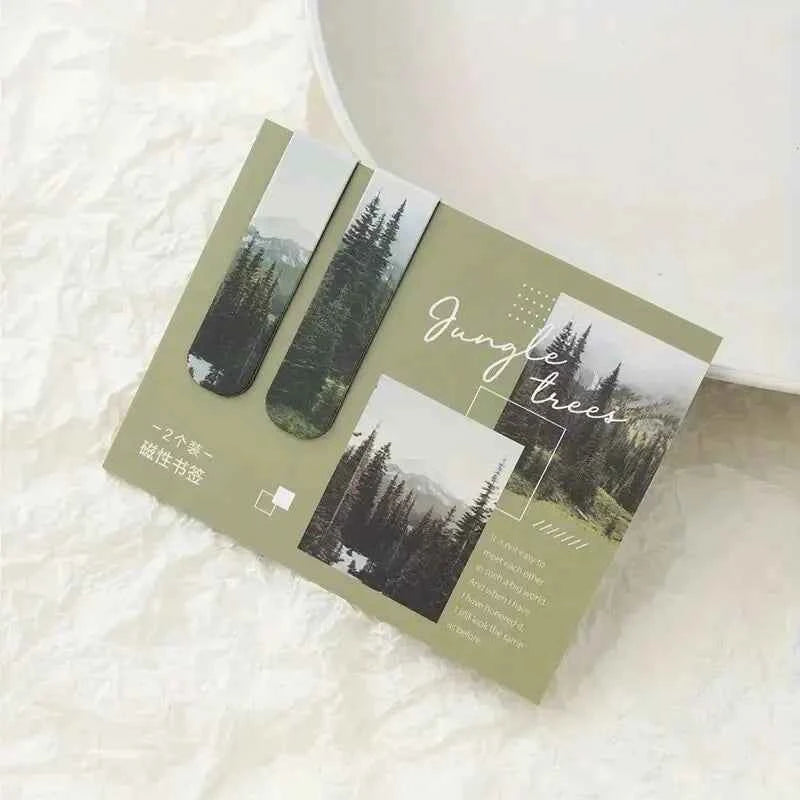 2pcs Forest Landscape Magnetic Bookmark For Pages Books Readers