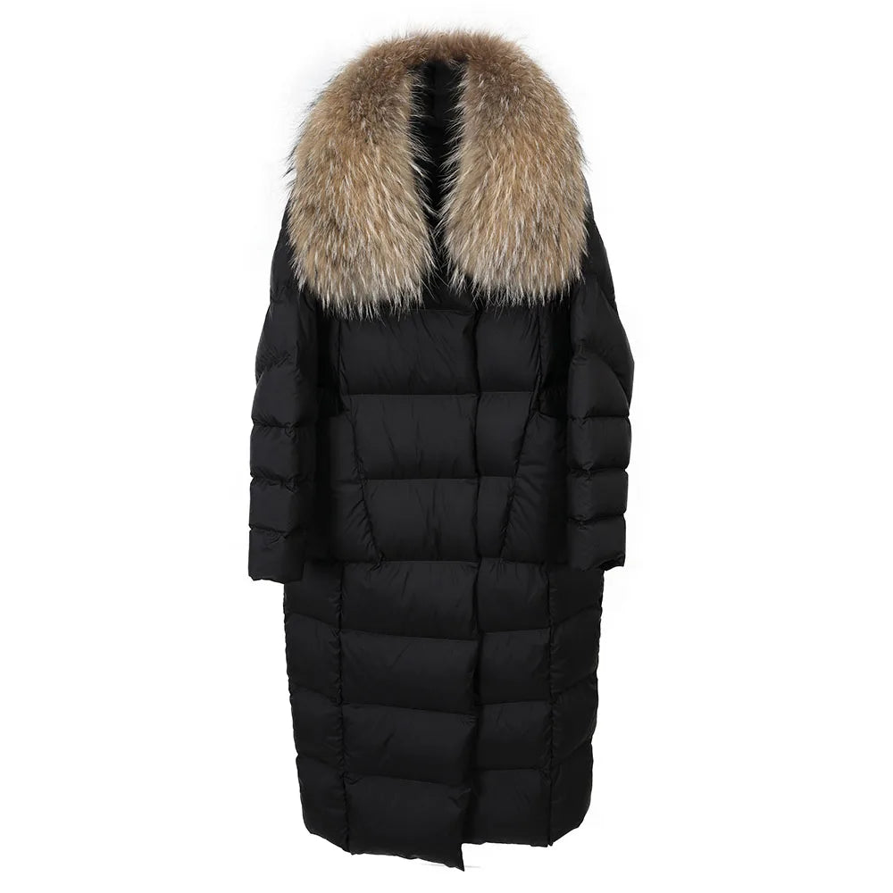Maomaokong Super Thick 400g Filling White Duck Down Female Winter Women's Over-the-Knee Puffer Coat Luxury Down Jacket Warm
